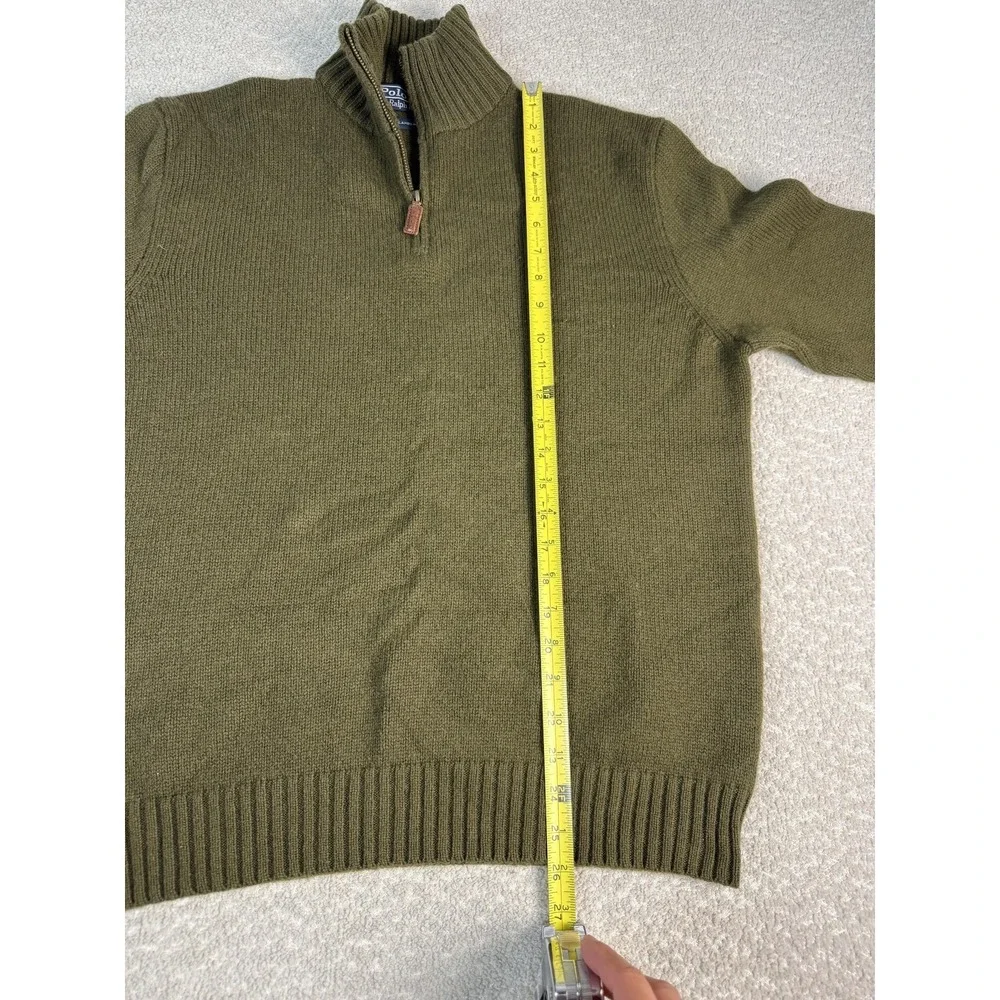 Polo By Ralph Lauren Sweater Mens L Army Green‎ Lambswool Quarter Zip Mock Neck